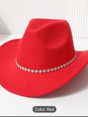 Red Felt Western Cowgirl Hat with Crystal Band